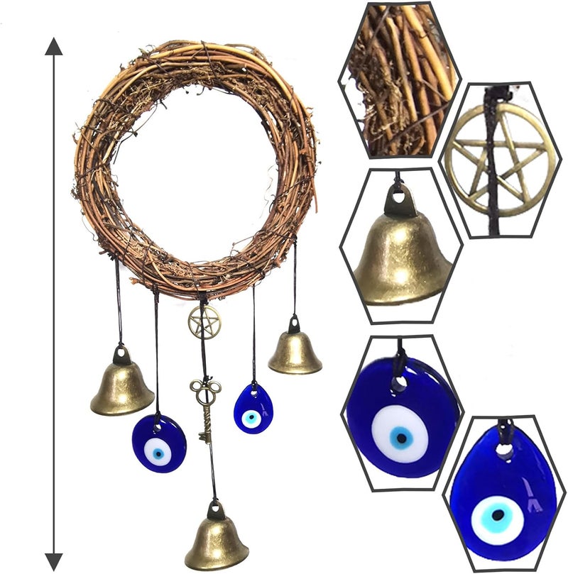 Persofine Witch Bells for Door Knob Protection,Witchy Wicca Decor Clear Negative Energies with Blue Evil Eyes for Home Garden Courtyard Decor Protection - Image 2